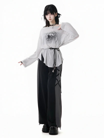 ストラップバニープリントカバーアップ+キャミトップ+セルフタイグレーオフショルダーピースの3点セット