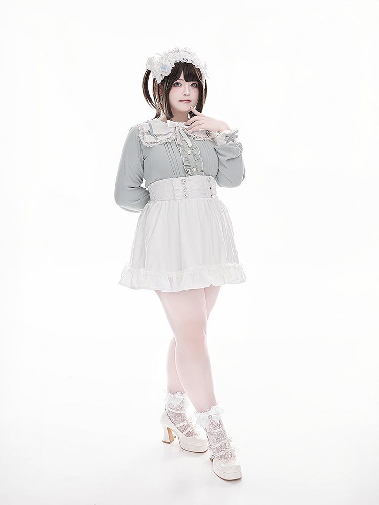 Integrated Design Waist Waistband with White Corset High Jirai Front - Kei Built-in Skirt