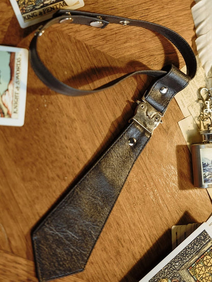 Silver With Black Tie Buckle Metal PU Steampunk Accent