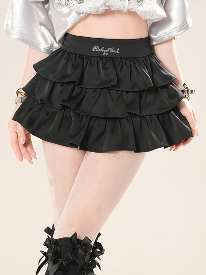 Mini-Stufenrock High Waist Schwarz/Weiß