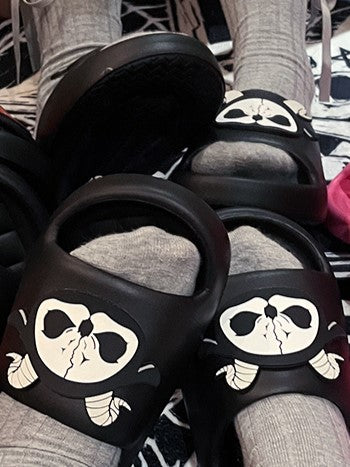 White and Gothic Grim Slippers Black Reaper Applique Summer