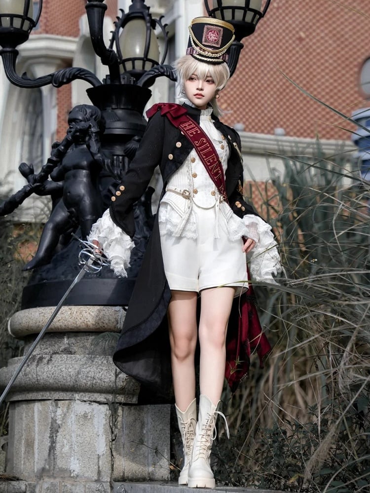 Tailcoat Knight Cape One-shoulder Detachable Black