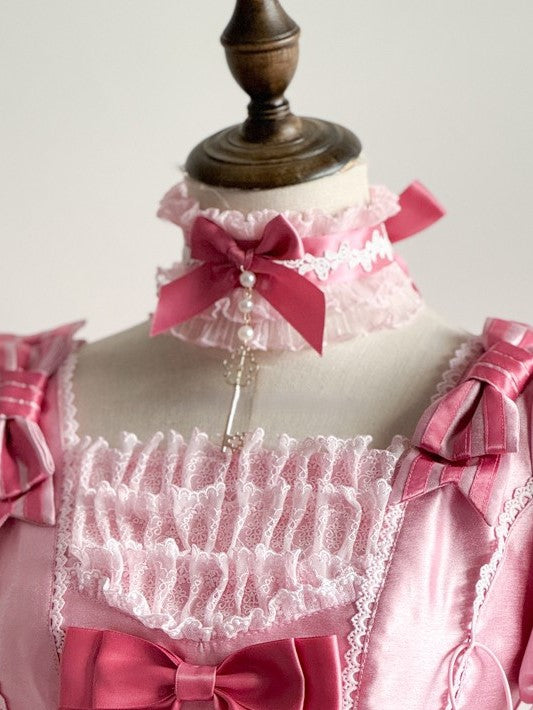 Bowknot with Choker Pink and Ruffled Lace Charm Lolita Sweet Key