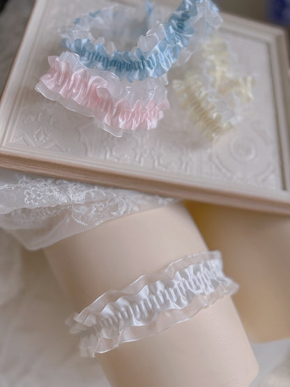 Cute White/Yellow/Pink/Blue Garter Ribbon Ruffle