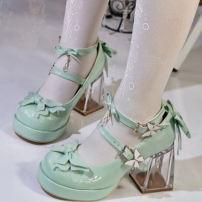 Lolita Butterfly Janes Motif Rhinestones Light Hime Green with Sparkling Mary Polished