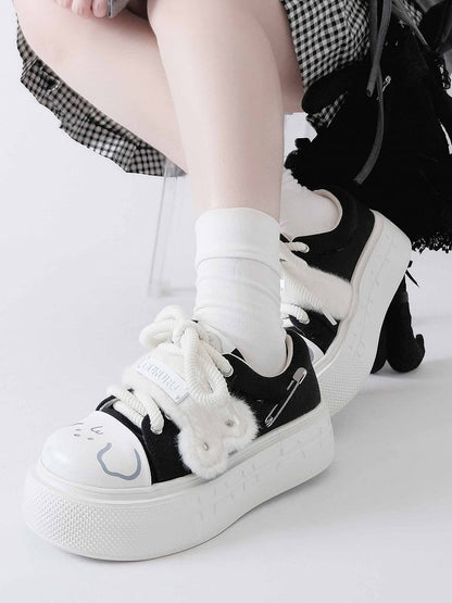 Print White Puppy Y2K Black Shoes Platform -