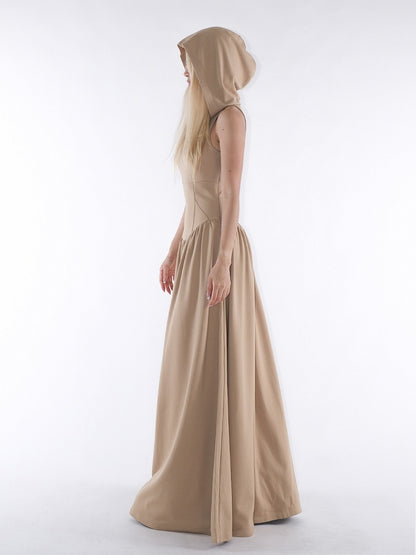 with Hooded Dress Wasteland Floor Khaki Waist Length Design Faux Punk Fishbone