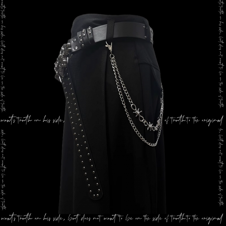 Waist Gothic Black High Skirt Skeleton Print Back Slit Studded