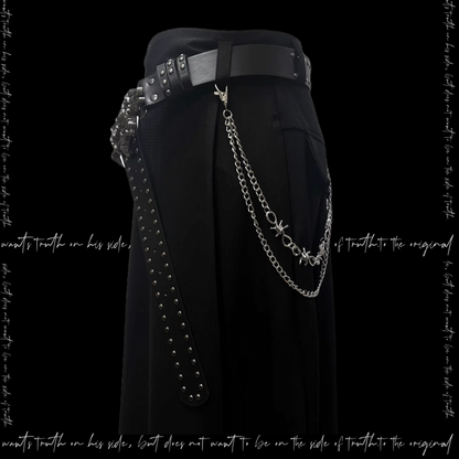 Waist Gothic Black High Skirt Skeleton Print Back Slit Studded