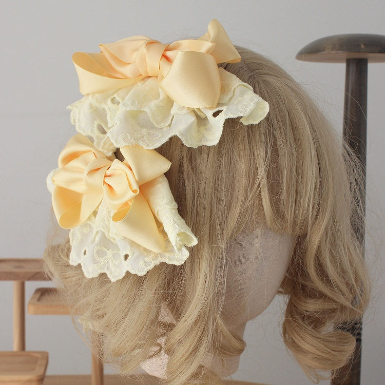 Hair Clips Sweet-Style Yellow Bow Satin