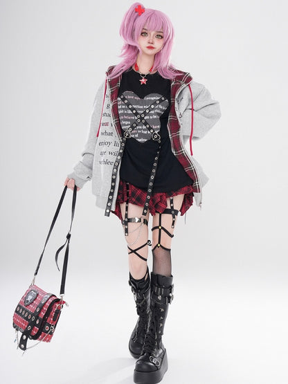 Y2K Black/Grey Letters Loose Zip Hoodie