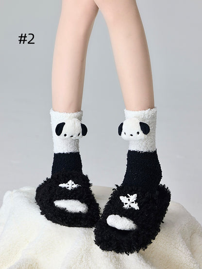 Plush Puppy/Panda Coral Fleece Cartoon Socks