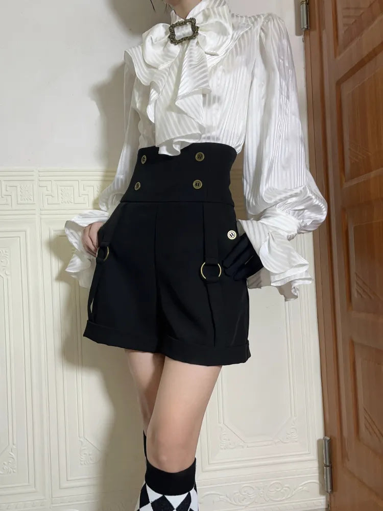 王子 バックレースアップショーツ ウエストファッション ハイウエスト ロリータ ブラック