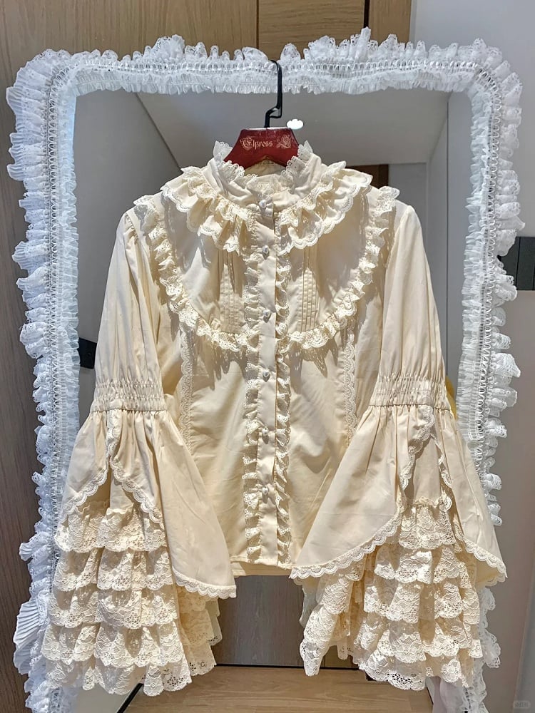 Lace Bell Blouse Layered Lolita Gorgeous Beige Sleeves