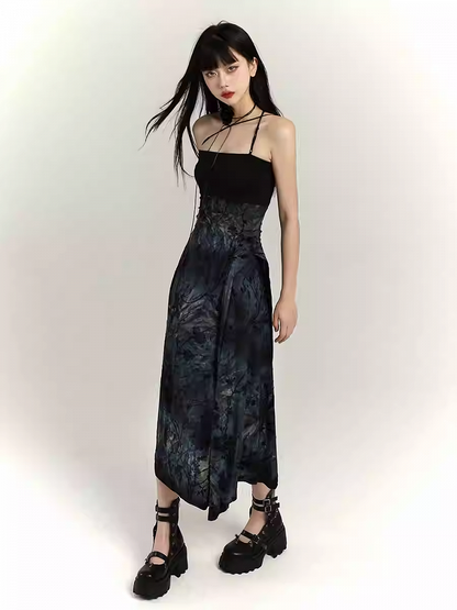 Black Tie-Dye Slim-fitting Cami Dress