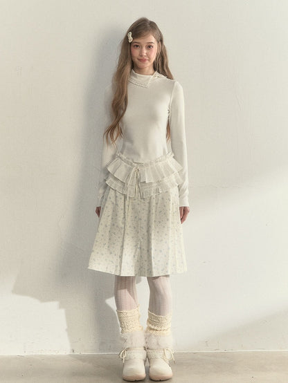 T-Shirt Asymmetrical Design and Sweet Collar Ruffled Sleeve with Long