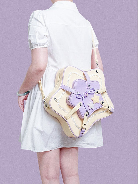Design Yellow  Purple Star With Charm 2-Way Kawaii Bag