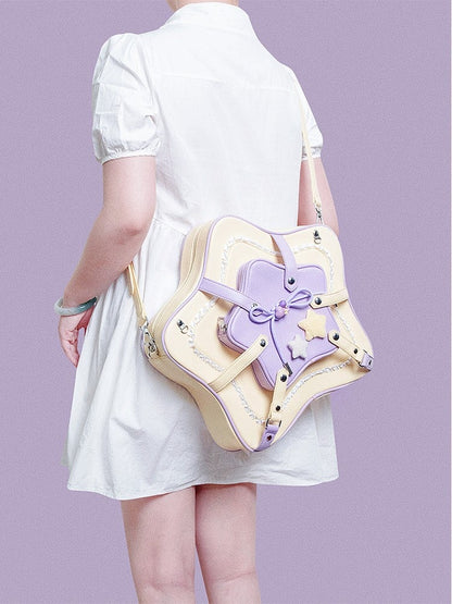2-Way Charm Yellow Design Bag With Kawaii Purple Star