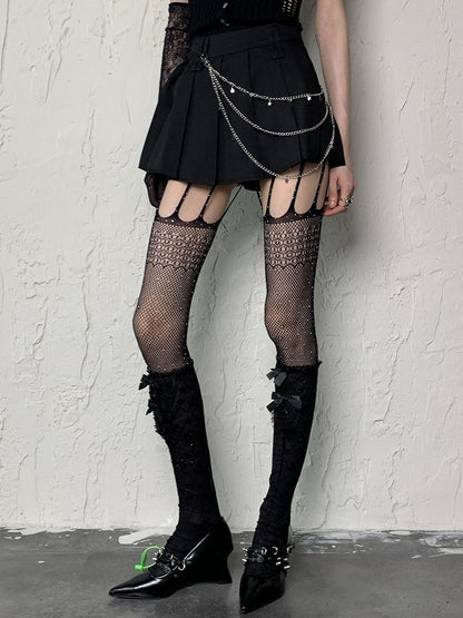 Suspender Black Fishnet Rhinestone Tights Y2K