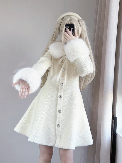 Coat Off-White Landmine Style Wool and Rhinestone 70% Furry Embellished Cuffs Collar Slim-Fit with