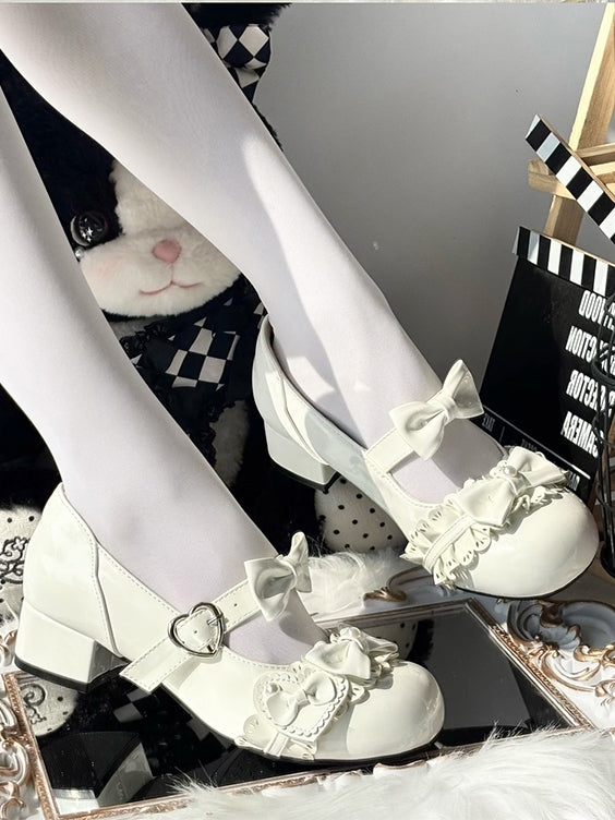 with - Mary Lolita for Round Sweet White Bead Janes Low Embellishments Heel Toe