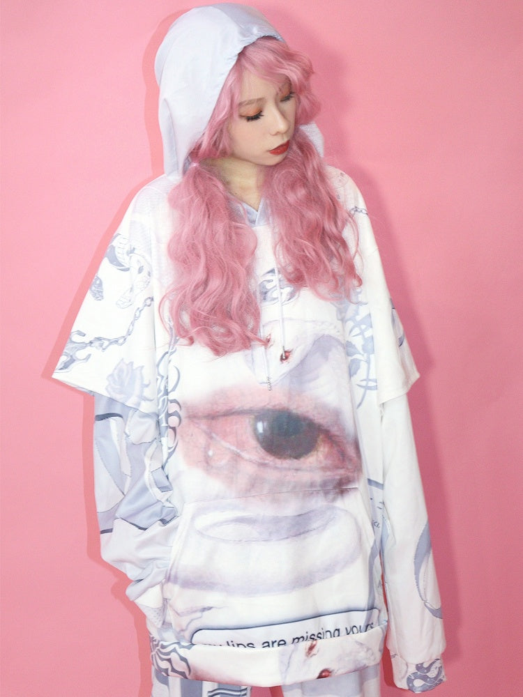 Guro White Print Kawaii And Eye Snake Hoodie