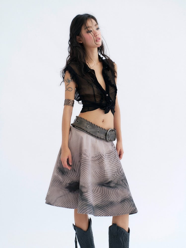 Sheer Black Fashion Irregular Punk Backless Trim With Top Sleeveless Mesh Ruffled