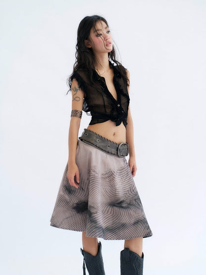 Sheer Black Fashion Irregular Punk Backless Trim With Top Sleeveless Mesh Ruffled