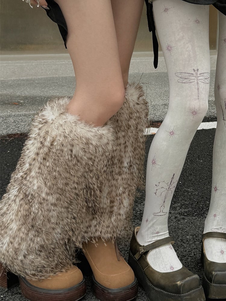 Weiß/Grau/Kaffee Y2K Shaggy Beinwärmer