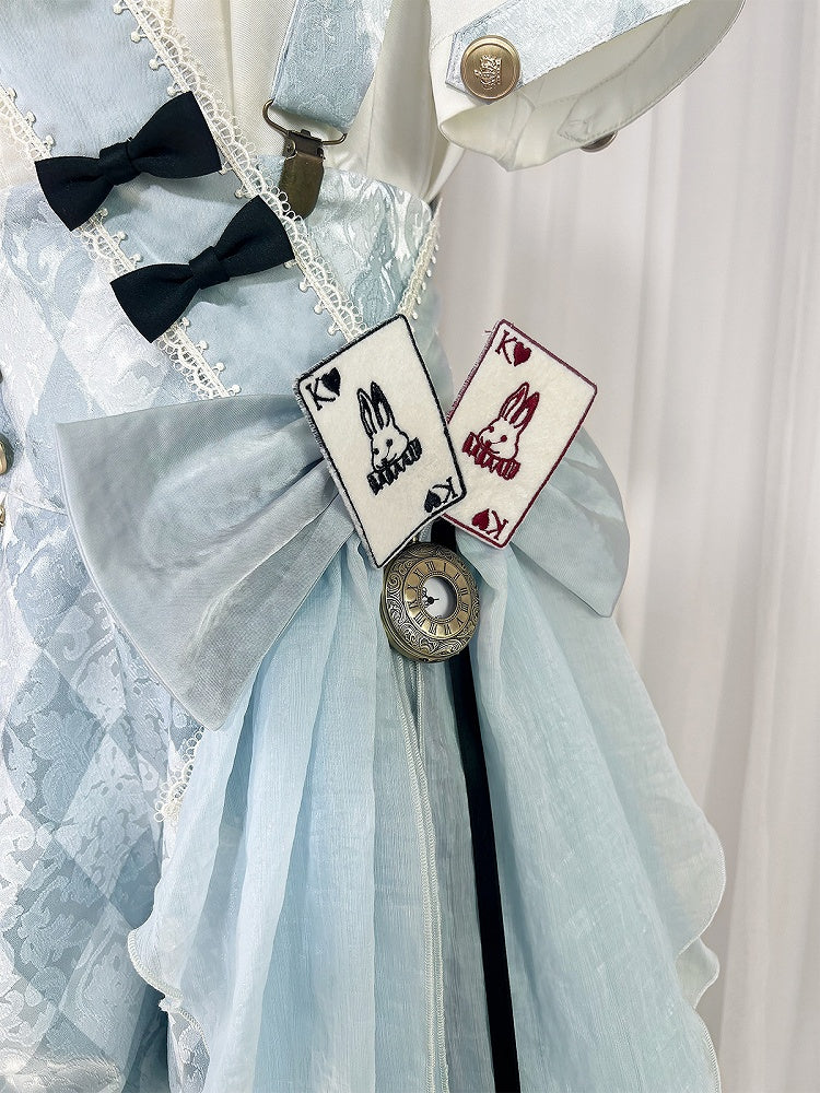 Schleife Alice Muster Wunderland Lolita in + Blau Weiß Outfit Overall - Shorts Vibes Ouji Diamond Shirt
