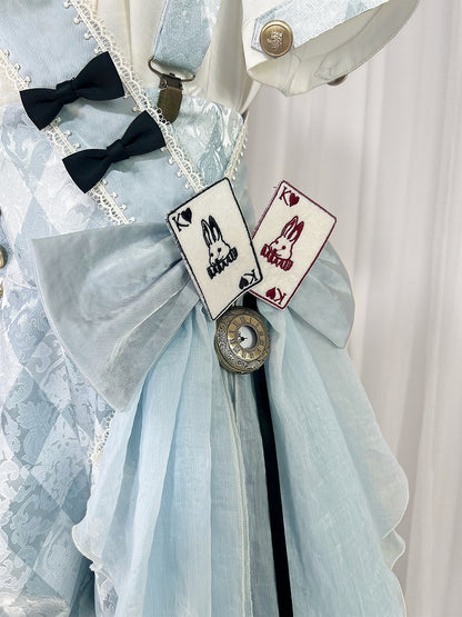 Schleife Alice Muster Wunderland Lolita in + Blau Weiß Outfit Overall - Shorts Vibes Ouji Diamond Shirt