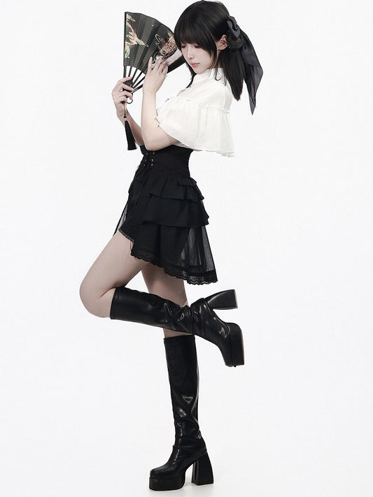 Black Trailing Corset Belt with Lace-up Design - PINK SAVIOR