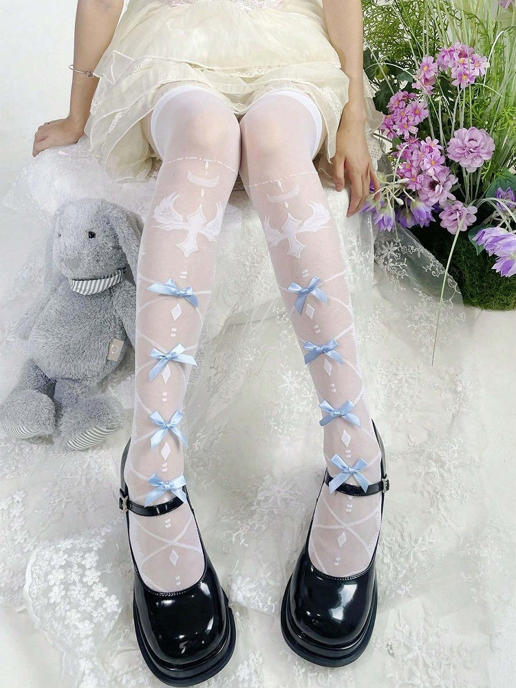 Cross Sheer Pink Bow Stockings Lolita Colors: Style (2