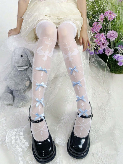 Cross Sheer Pink Bow Stockings Lolita Colors: Style (2