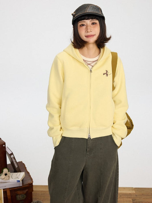Zipper Placket Yellow Hoodie Kawaii Double-Pull