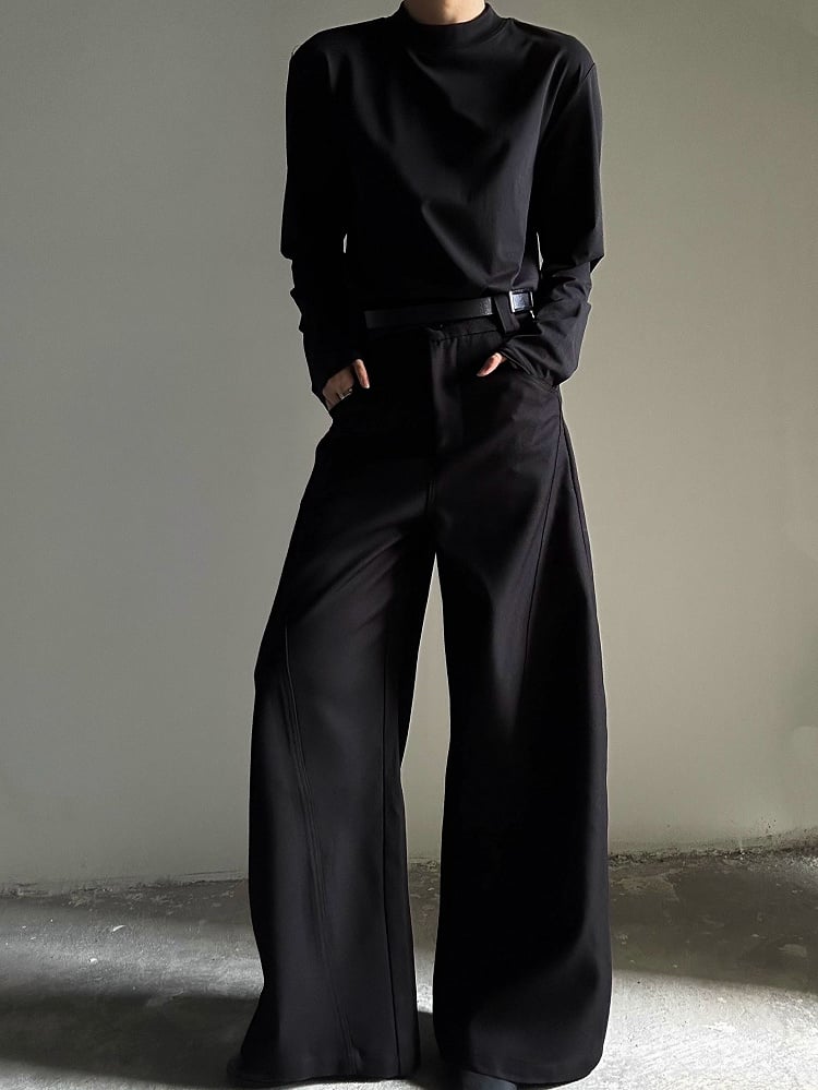 T-shirt Long Ouji Unisex Lolita Black Sleeve Neck Mock