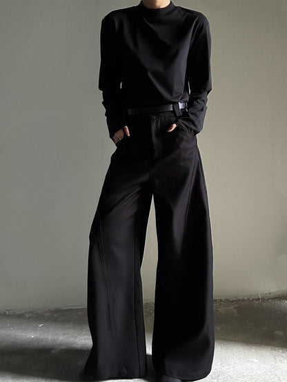 T-shirt Long Ouji Unisex Lolita Black Sleeve Neck Mock