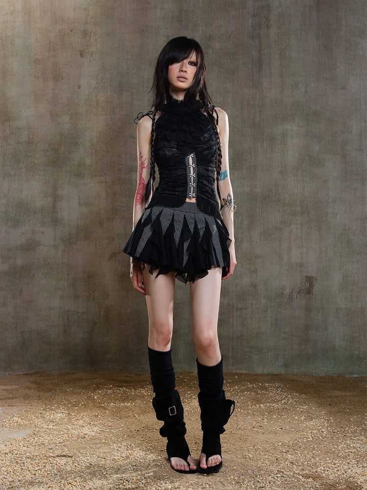 Vintage Gothic with Adjustable Tie Jabot Back Multi-Layer Lace Black