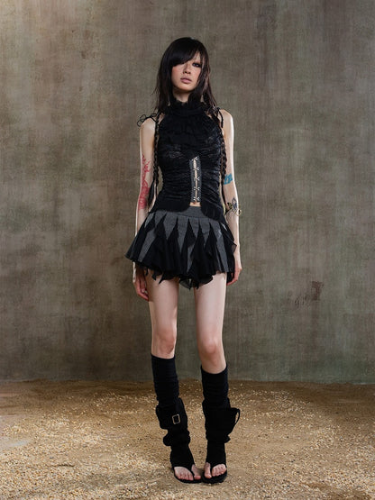 Vintage Gothic with Adjustable Tie Jabot Back Multi-Layer Lace Black