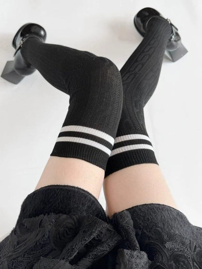 Striped Stockings Colors) (2 Preppy Cable-Knit