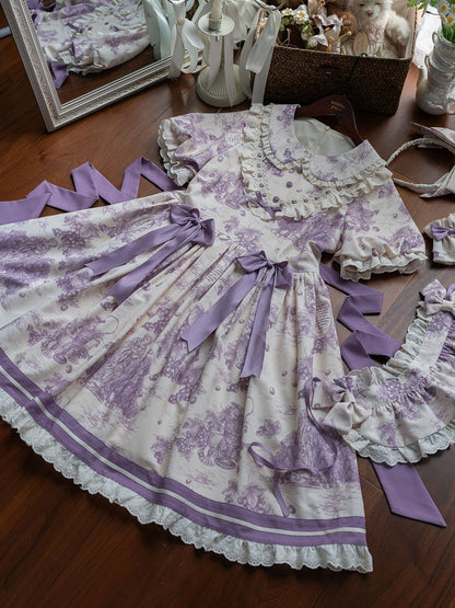 Purple Sleeves Lolita Dress Collar Peter Print Grapes Short Pan