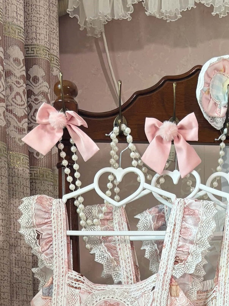 Pink Bowknot Hairclip Pompom