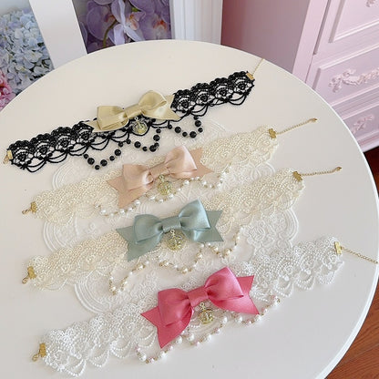 ビーズとオプションのペンダントレースカラークラウン4チョーカー蝶結び