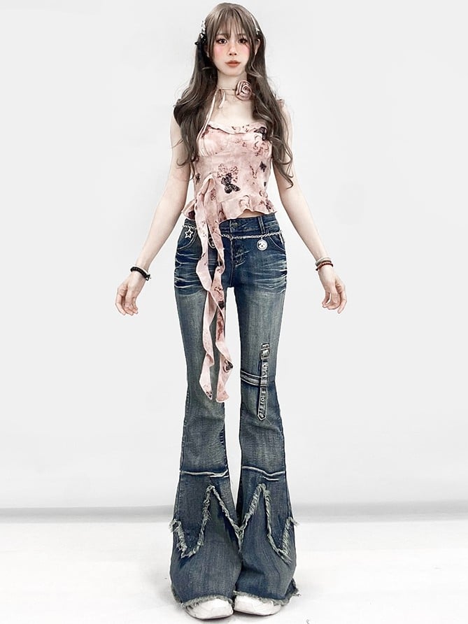 Raw Flare Glamorous Hem Silhouette Jeans Bittersweet Blue