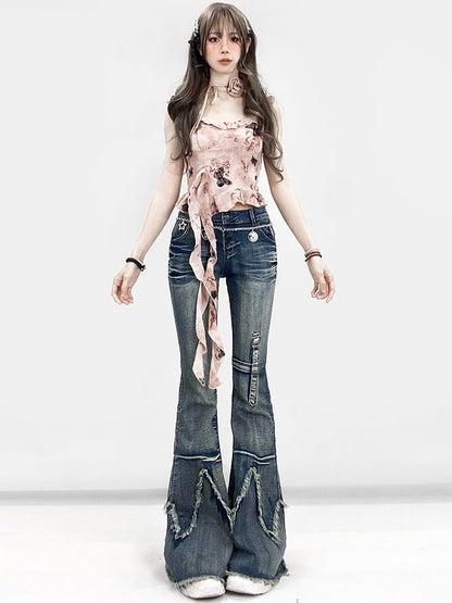 Raw Flare Glamorous Hem Silhouette Jeans Bittersweet Blue