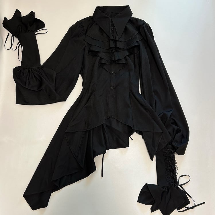 Foldover Pointed Lolita Ouji Long Shirt Sleeves Black Jabot Collar