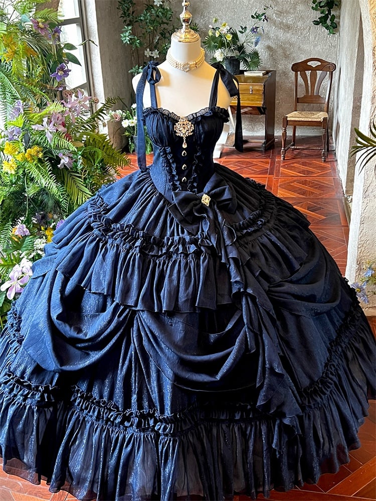 Nacht dunkles Kleid blau Taille Boden Prom wunderschöne Länge Sternenkorsett