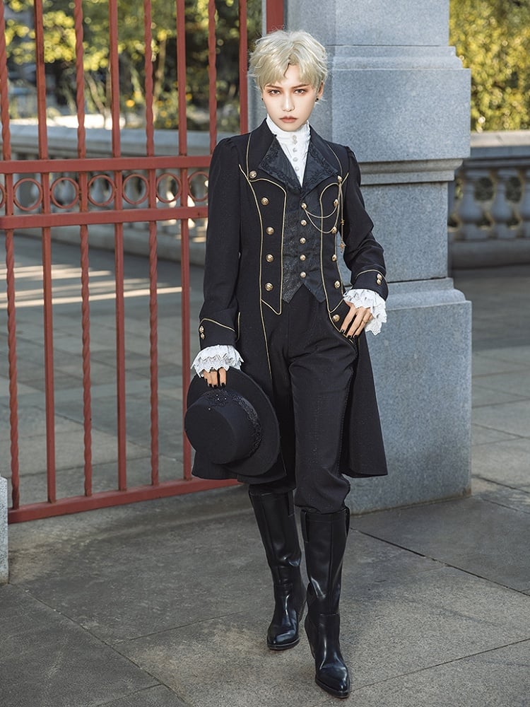 Gold-Trimming Straight-Leg Ouji Lolita Pants Black with