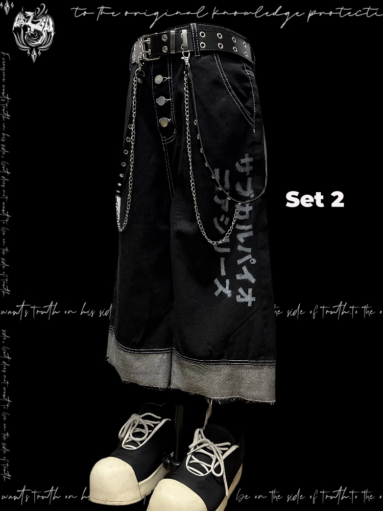 Jeans mit weitem Bein und verwaschener Schwarz-Mehrknopfleiste