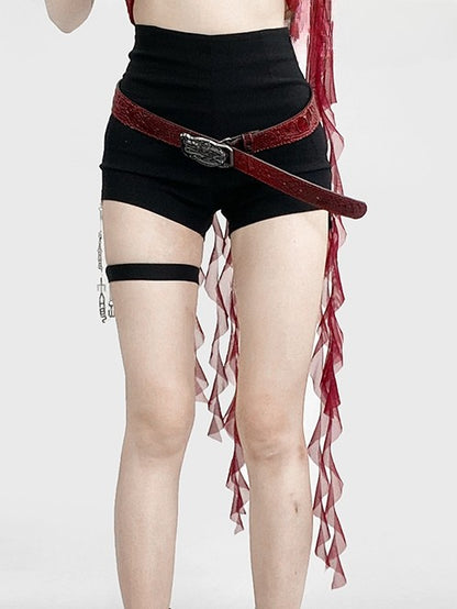 Strap Leg Waist High Schwarz mit Shorts